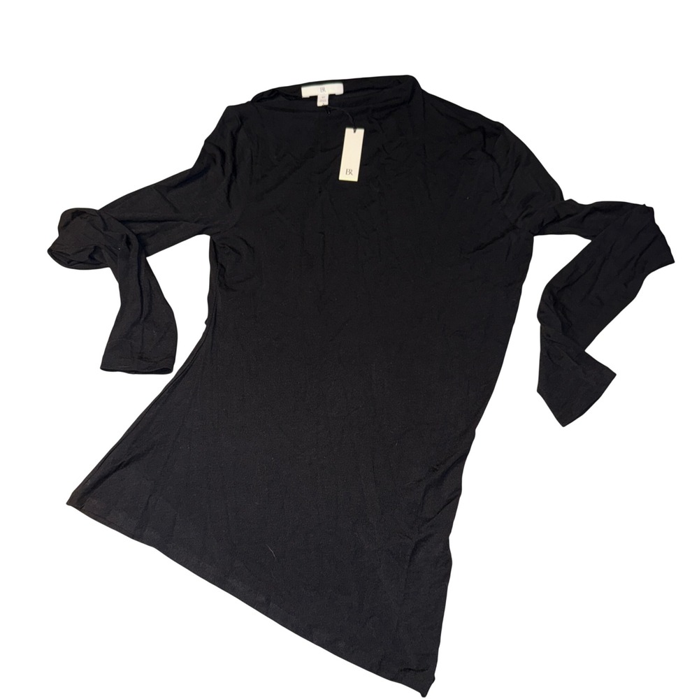 Banana Republic Luxe Wool Top Sz Medium Black Long Sleeve Asymmetrical Boat Neck